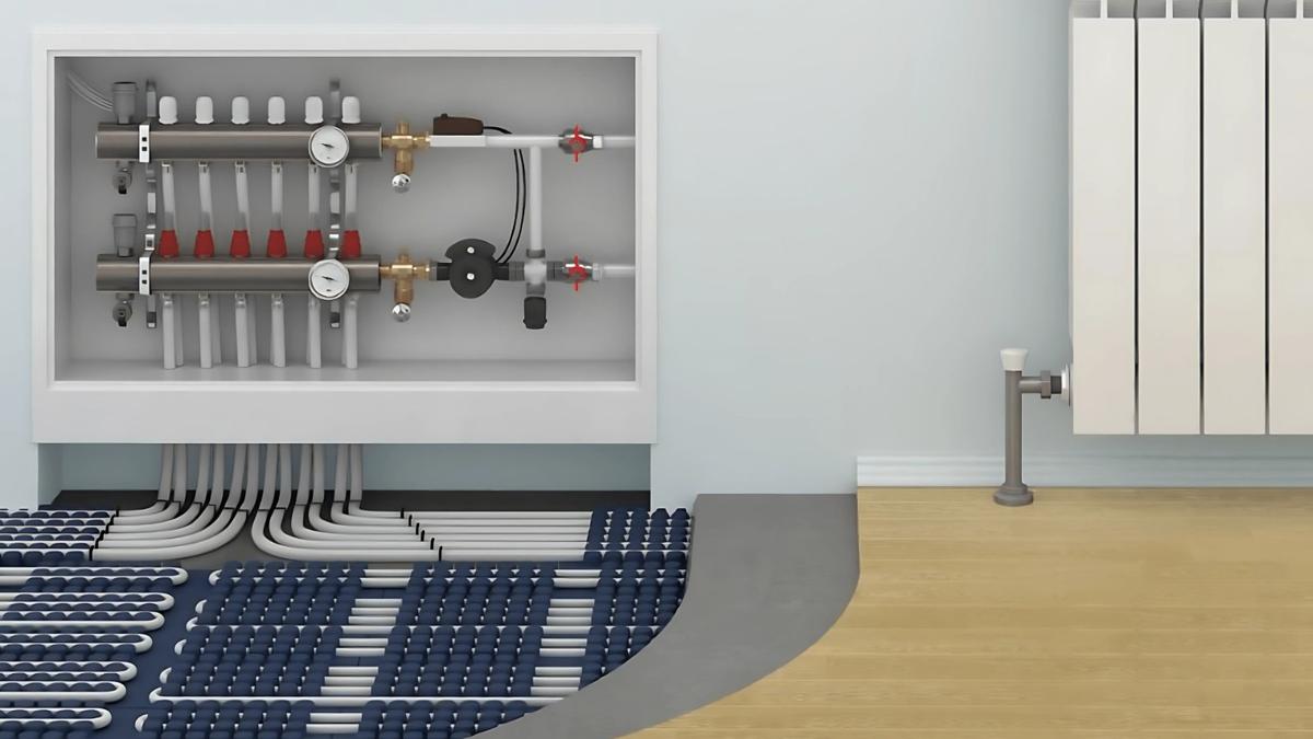 Detail van vloerverwarming buizen